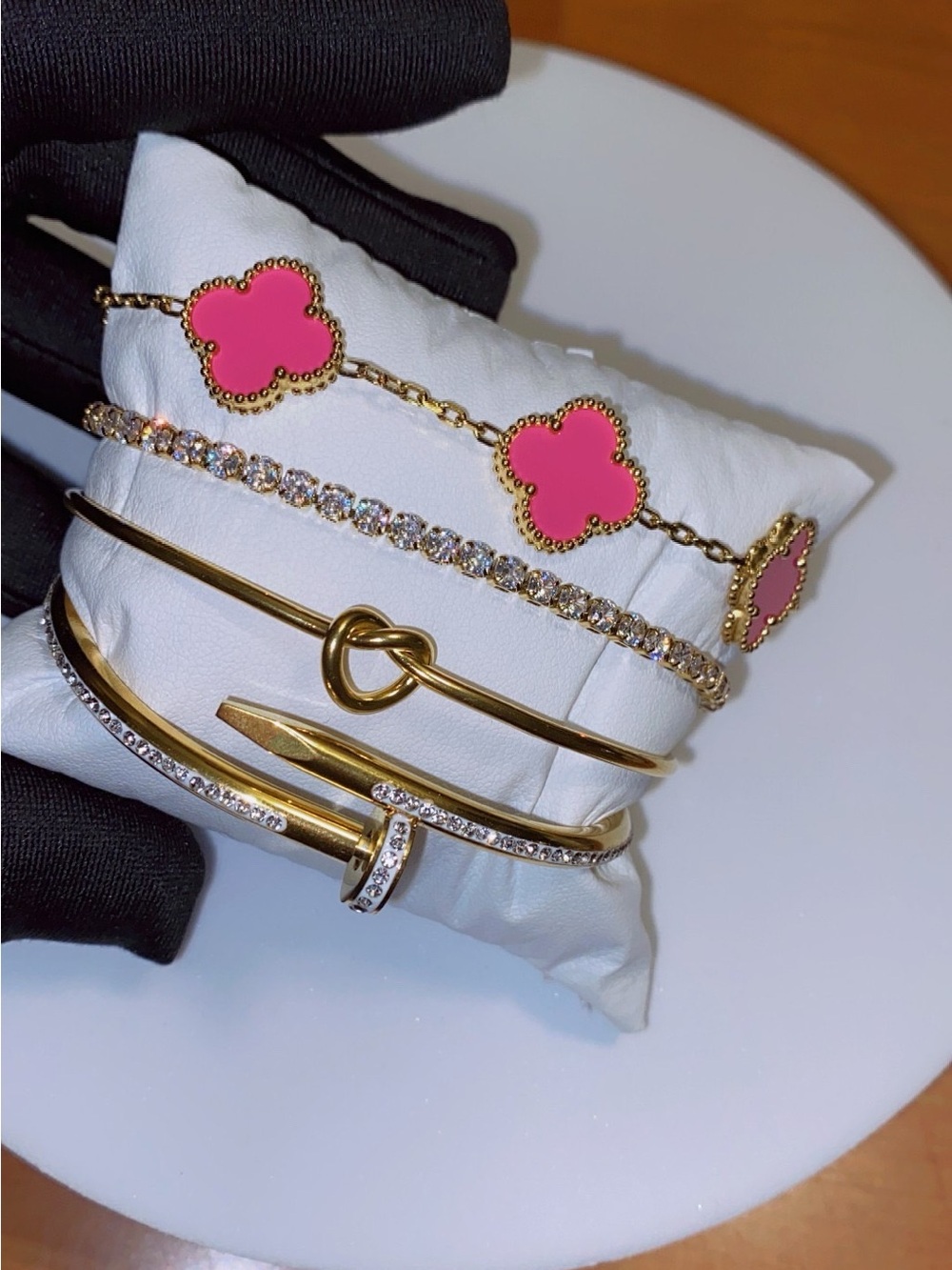 4PC Gold/Pink Bracelet Set, Stackable Gold Set